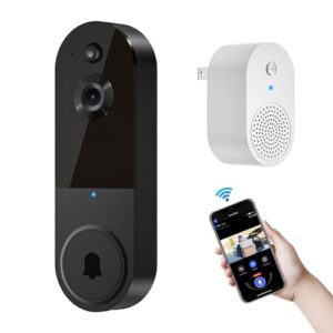 1080P Wireless Video Doorbell Camera with Chime Ringer, Night Vision, Cloud Storage, 2.4GHz Wi-Fi, Smart AI Human Detection, 2-Way Talk, Real-Time Alert, Battery Powered for Home Security (Black)