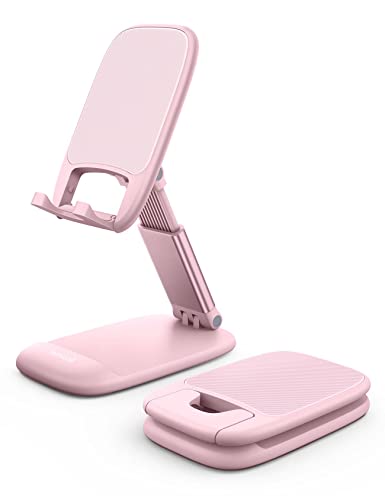 Lamicall Adjustable Phone Stand for Desk - Foldable Phone Holder Cradle Dock for iPhone 16 15 14 Pro Max Plus, 13 12 Pro Max Mini, 11 Pro, Xs, XR, X, 8, 6s, SE, Samsung S23, 4"-8" Mobile Phones - Pink