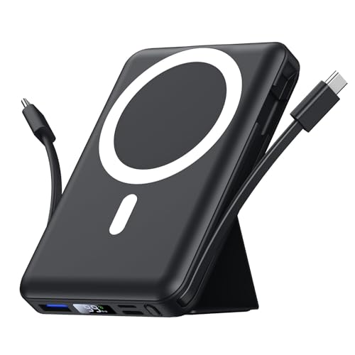 Azmuth for Magsafe Battery Pack, 10000mAh Magnetic Power Bank 22.5W PD Fast Charging with USB-C Cable LED Display Wireless Portable Charger for Magsafe with Stand for iPhone 16/15/14/13/12/Pro/Pro Max