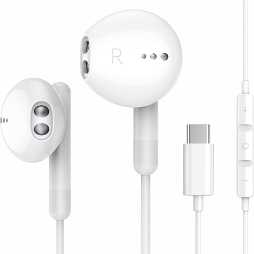 USB C Headphones for iPhone 16 15 Pro Max Plus iPad Pro USB C Earphones with Microphone Volume Control USB C Wired Earbuds USB Type C Earphone for Google Pixel 8 7 6A 5 Samsung S24 S23 S22 S21 S20 A55