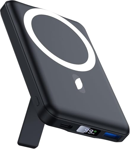 Azmuth for Magsafe Battery Pack, 10000mAh Magnetic Power Bank 22.5W PD Fast Charging with USB-C Cable LED Display Wireless Portable Charger for Magsafe with Stand for iPhone 16/15/14/13/12/Pro/Pro Max