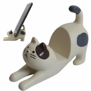 Meroqeel Cute Cell Phone Holder Stand for Desk, iPhone Mount for Office Tablet Accessories Gifts, Cool Desktop Decor Gadgets to Support Your Cellphone for Men Women Boys Girls - Kawaii White Cat