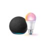 Echo Dot (newest model) with WiZ 60W A19 LED Smart Color Bulb - Connects to Your Wi-Fi - E26 Base - Control with Voice or App - Matter Compatible