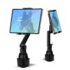 Cup Holder Car Tablet Mount for Truck, 360° Adjustable 15" Long 2-Arm Stand Holder for iPad Pro 12.9/11/10.5/9.7/Air/Mini 6/5/4, Samsung Galaxy Tab/Z Fold 6/5/4, iPhone 16/15/Pro, 4.7-12.9" Tab &Phone