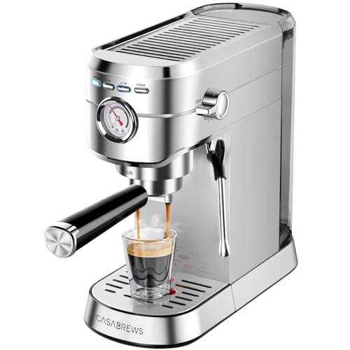Chefman CaféMaster Pro Espresso Machine, Brew Single or Double Shots, Coffee Maker with Built-In Milk Frother for Cappuccino & Latte, XL 1.8 Liter Removable Water Reservoir - Stainless Steel