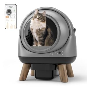 Self-Cleaning Cat Litter Box, DVPETS 89.5L Extra Large Automatic with Mat for Multi Cats, Integrated Safety Protection/Self-Developed APP Control/Odor Control, Black Smart