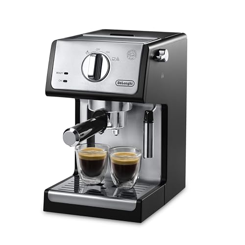 De'Longhi Stilosa Manual Espresso Machine, Latte & Cappuccino Maker, 15 Bar Pump Pressure + Milk Frother Steam Wand, Black / Stainless, EC260BK, 13.5 x 8.07 x 11.22 inches