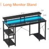 ODK 48 inch Gaming Desk with LED Lights & Power Outlets, Computer Desk with Monitor Stand & Storage Sheves, CPU Stand, Home Office Desk, Black - Image 3