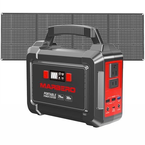 MARBERO Solar Generator 296Wh Portable Power Station with Solar Panel 60W Included Solar Power Bank with AC Outlets 300W Pure Sine Wave with Foldable Solar Panel Set for Camping Home Outdoor Emergency