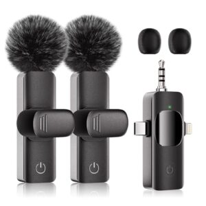 Professional Wireless Lavalier Mini Microphone - Microphone for Iphone/ Android/ Camera, 3 in 1 Cordless Mic Smart Noise Reduction Crystal Clear Sound Quality, Plug-Play, Suit for Video Podcast