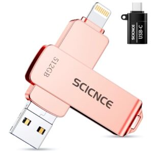 SCICNCE 512GB Flash Drive Intended for iPhone, USB Memory Photo Stick Storage for Photos Videos, Plug and Play No Application Required, Compatible with iPhone iPad Android and Computers (Rose Gold)