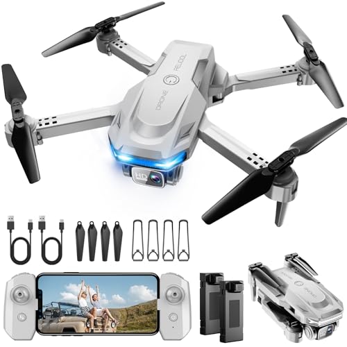 Drone with Camera, 1080P HD FPV Foldable Drone for Adults Beginners, Brushless Motor RC Quadcopter with Stable Hover, Gestures Selfie, Waypoint Fly, 3D Flips, One Key Start, 2 Batteries