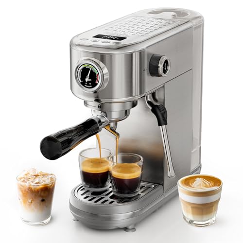 HIBREW H10B - 51mm Espresso Machine - Temperature & Cup Volume Adjustable at will - With Intelligent Display Screen & Pressure Gauge - Stainless Steel Body