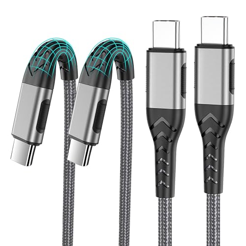 Durcord USB C to USB C Cable, 2Pack 100W 10ft USB C Charger Cable Fast Charging for Android/Phone/Pad, Type C to Type C Charger Braided USB Cable Compatible with iPhone 16/15 Pro Plus Max Silver