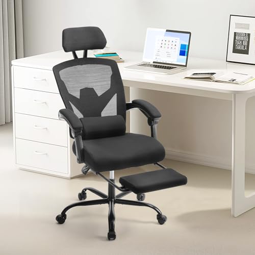 Yaheetech Office Chair Ergonomic Computer Chair Mid Back Adjustable Desk Chair with Lumbar Support Armrest, Swivel Rolling Mesh Task Gaming Chair for Home Office Work Study, Black