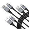 Hrbzo USB C Cable 3-Pack(3ft/6ft/6ft), USB A to USB C Fast Charger Cord Nylon Braided Compatible with 16/15/Plus/Pro/Pro Max，Galaxy S22 S21 A51 S10 S9, and Other USB C Devices-Black