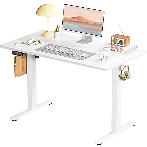 SMUG Standing Desk, Adjustable Height Electric Sit Stand Up Down Computer Table, 40x24 Inch Ergonomic Rising Modern Lift Motorized Gaming Desktop Workstation for Work Home Office, White