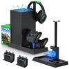 MENEEA Cooling Fan & Charging Stand for Xbox Series X Console & Controller,Vertical Cooler System Dual Charger Station Dock Accessories with 2 x 1400mAh Rechargeable Battery for Xbox Series X