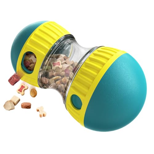 KONOATOR Cat Treat Dispenser Toy, Rolling Wobble Design with Spring Teaser Wand, Interactive Food Puzzle for Cats