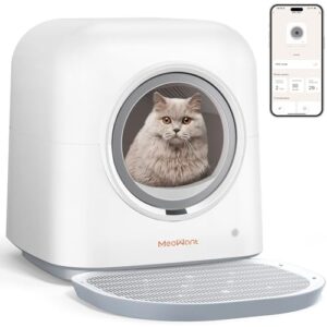 MeoWant Self-Cleaning Cat Litter Box, Advanced Safety System Automatic Cat Litter Box Perfect for Multi Cats, Extra Large/Odor Control/APP Control Smart Cat Litter Box with Mat & Liner, Yellow