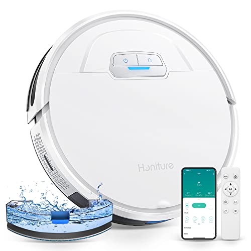 HONITURE Robot Vacuum and Mop Combo,V8 Pro Robot Vacuum Cleaner with 5000Pa Max Suction,Laser Navigator Robotic Vacuums with 180 Mins Run Time,Self-Charging,App Control,Ideal for Pet Hair