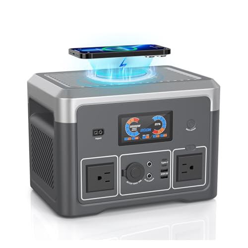 Portable Power Station, 384Wh LiFePO4 Battery Backup, 600W(1800W Peak) Solar Generator with 10 Outlets,UPS Function, Solar Power Station for Home Emergency,Camping,RV, Music Player&LED Lights