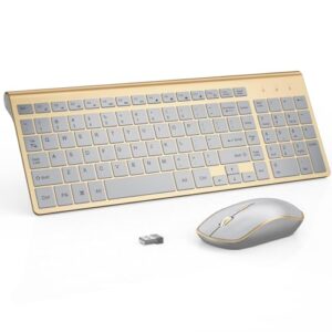 J JOYACCESS Wireless Keyboard and Mouse Combo, Ergonomic and Quiet Wireless Keyboard and Mouse Set, Portable and Customizable DPI for Laptop, Computer and PC(Gold Silver)
