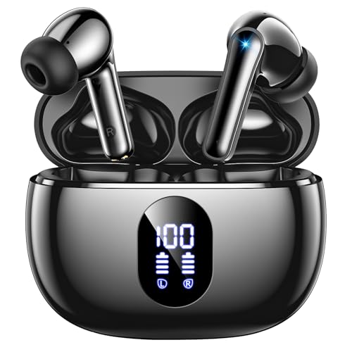 ZZU Wireless Earbuds, Bluetooth Ear Buds with Big Bass Stereo Sound, 48 Hours Playtime, Lightweight in-Ear Fit Earphones, IPX7, Hands-Free Calls with AI for iPhone, Android, Pad, Sports, Workout