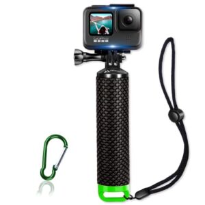 Waterproof Floating Hand Grip Compatible with GoPro Hero 12 11 10 9 8 7 6 5 4 3+ 2 1 Session Black Silver Camera Handler & Handle Mount Accessories Kit for Water Sport and Action Cameras (Green)