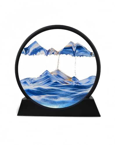 Twohua Sand Art Liquid Motion Moving 3D Color Quicksand Decor Flow Sand Painting Hourglass Decor Sandscape Desk Toys Desktop Stress Relievers Gift Office Desk Accessories Cool Gadgets for Men 7",Blue