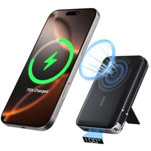 podoru for Magsafe Battery Pack, Foldable 10000mAh Wireless Portable Charger with USB-C Cable LED Display 22.5W PD Fast Charging Magnetic Power Bank for iPhone 16/15/14/13/12 All Series-Black