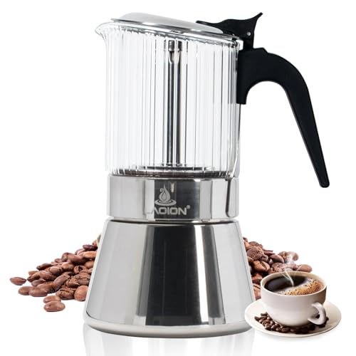 LAOION Stovetop Espresso Maker and Coffee Maker, Classic Moka Pot, Crystal Glass-top & Stainless Steel Coffee Maker Mocha Pot, Greca De Cafe, Cuban and Italian Coffee Maker for Cafetera Cubana (240ml)
