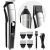PRITECH Beard Trimmer for Men, 3 in 1 Hair Trimmer for Men Kit, Nose Ear Trimmer, Micro Shaver, Mens Grooming Set Cordless with LED Display IPX6 Waterproof (Silver)