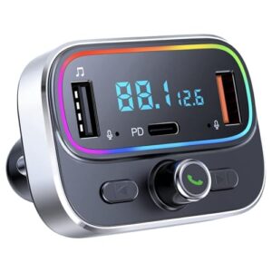 Bluetooth FM Transmitter for Car Wireless Radio Adapter Kit, Hands-Free Calling Dual Microphone, Fast Charging 18W & PD 20W for All Smartphones Audio Players, Supports TF/SD Card and USB Disk