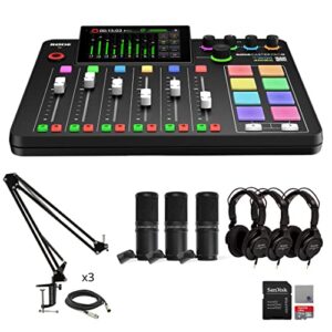 Rode RODECaster Pro II Audio Production Studio Bundle with 3x Zoom ZDM-1 Podcast Mic Packs, StreamEye Adjustable Boom Arms, 32GB microSD Card and StreamEye Polishing Cloth
