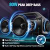 Speakers, YIER 80w (Peak) Portable Wireless Speaker with Lights, Stereo Loud Sound, IP67 Waterproof, Deep Bass Outdoor Speakers Bluetooth 5.0 Dual Pairing for Home Party Beach Camping, Gifts - Image 2