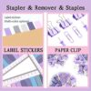 Purple Office Supplies Set, UPIHO Stapler and Tape Dispenser Set, Office Desk Accessories Kit with Stapler, Tape, Remover, Staples, Clips, Scissor and Tabs for Women, Clerks… - Image 5