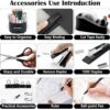 Office Desk Accessories, Black Office Supplies 360°Pen Holder Desk Organizers and Accessories with Tape Dispenser, Stapler, Staple Remover, 1000 Staples, Tape, Clips Set, Ruler, Scissor, Pen - Image 3