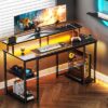 ODK 48 inch Gaming Desk with LED Lights & Power Outlets, Computer Desk with Monitor Stand & Storage Sheves, CPU Stand, Home Office Desk, Black - Image 2