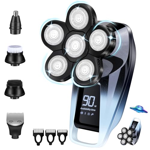 Electric Shaver Bald Head Shaver Head Shavers for Bald Men Electic Razor for Men Waterproof Cordless Trimmer for Nose Ear Face Body Wet Dry Men's Rotary Shavers for Head Shaving Machine 5 in 1 4D