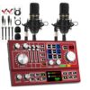 Hayner-Seek Podcast Equipment Bundle for 2,Audio Interface DJ Mixer With 3.5mm XLR Condenser Microphone for Living Streaming,Recording,Gaming,TikTok,YouTube,PC,Smartphone (Red)
