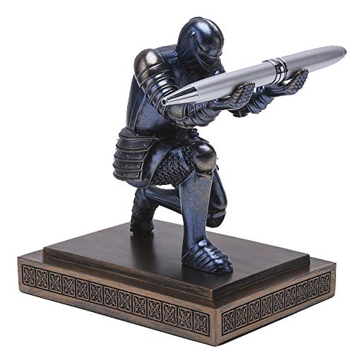 Amoysanli Knight Pen Holder Desk Organizers and Accessories Desk Decor Resin Pen Holder as Gift with a Cool Pen for Office and Home (Blue)