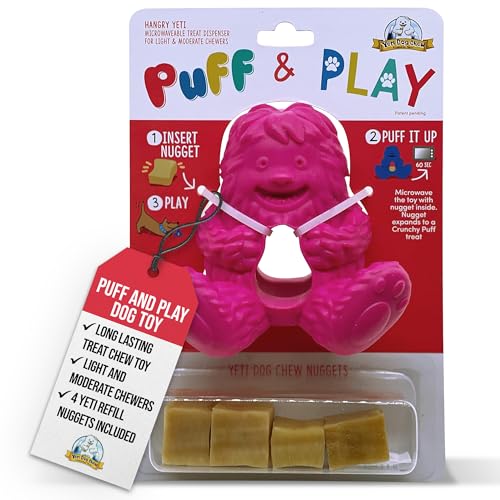 Yeti Puff and Play Dog Toy, Dog Chew Holder, Fun Stimulating Chew Toy for Teething, Behavior Training for Light to Moderate Chewers (Pink - Yeti)