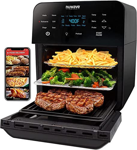 Nuwave TODD ENGLISH iQ360 Digital Smart Oven, 20-in-1 Convection Infrared Grill Griddle Combo, 34-Qt Mega Capacity, 1800 Watts, Adjustable Triple Surround Heat Zones, Smart Thermometer, WIFI Enabled