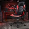 OLIXIS Computer Gaming Desk Chair - Big and Tall Ergonomic Comfy Lumbar Support with Flip-up Armrest and 360° Swivel Wheels, PU Leather Height Adjustable, for Home and Office, Red - Image 6