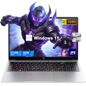 KAIGERR Gaming Laptop, 2024 Laptop Computer with Intel Quad-Core Processor(Up to 3.6GHz), 16GB DDR4 512GB SSD, Windows 11 Laptop, 15.6" IPS 1080P, Metal Shell, USB3.2, Long Battery Life