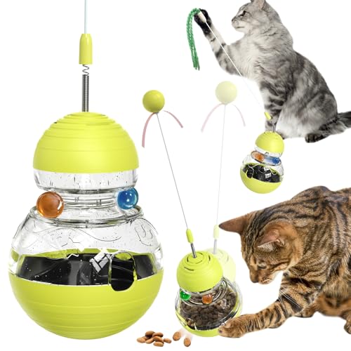 TLKNG Cat Interactive Toys for Indoor Cats Kitten Wand Toy Weight Loss Lose Kitty Tracking Balls Slow Food Dispenser Feeder Treat Dispensing Feeding Pet Supplies Birthday Gift