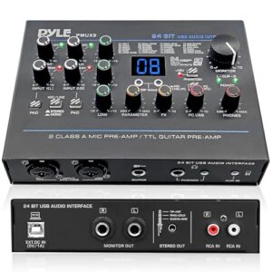 Pyle Professional USB Audio Interface with MIC/LINE, Guitar, AUX Stereo and RCA Inputs, Phone/Stereo/Monitor Outputs, Ideal for Computer Playing & Recording, Preset 24 Digital Effects - PMUX9