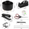 Office Desk Accessories, Black Office Supplies 360°Pen Holder Desk Organizers and Accessories with Tape Dispenser, Stapler, Staple Remover, 1000 Staples, Tape, Clips Set, Ruler, Scissor, Pen - Image 6