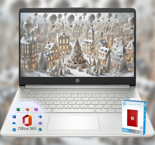 HP 14 Laptop • Back to School Limited Edition with Microsoft 365 • 4-Core Intel CPU • 16GB RAM • 1.6TB Storage (128GB OnBoard + 512GB P500 Portable SSD + 1T OneDrive) • Natural Silver • Win 11